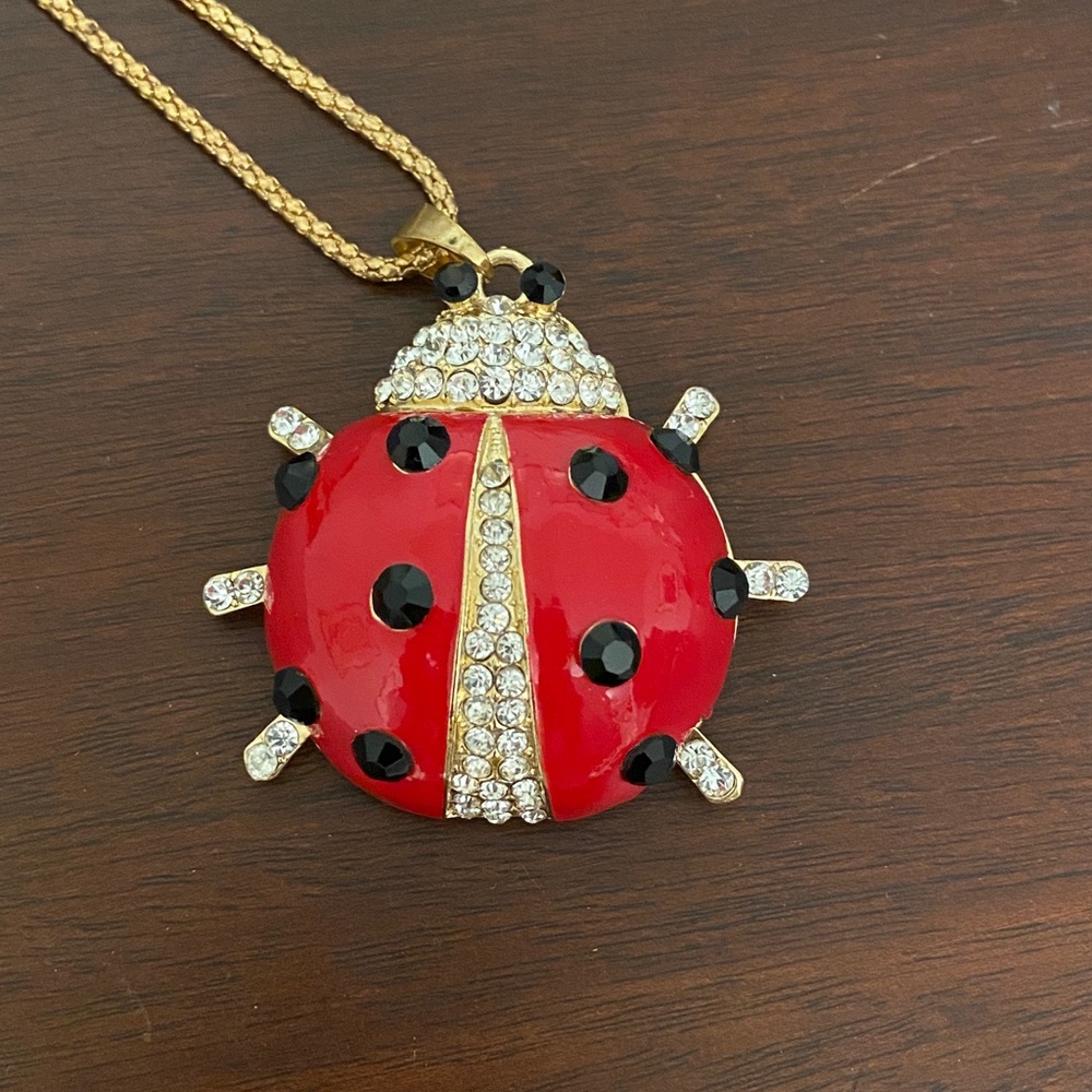Betsey Johnson Red Ladybug Necklace with Gold Chain - Picture 2 of 6